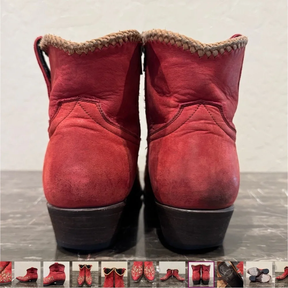 Liberty Black Red Leather Floral Embroidered Cowboy Boots - Picture 8 of 10